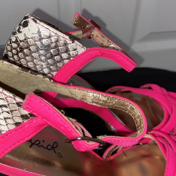 Qupid Neon Pink Lycra & Python Platform Pumps sz7 - Picture 5 of 5